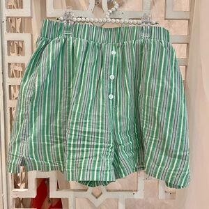SHEIN Green & White Striped cotton Shorts with pockets
